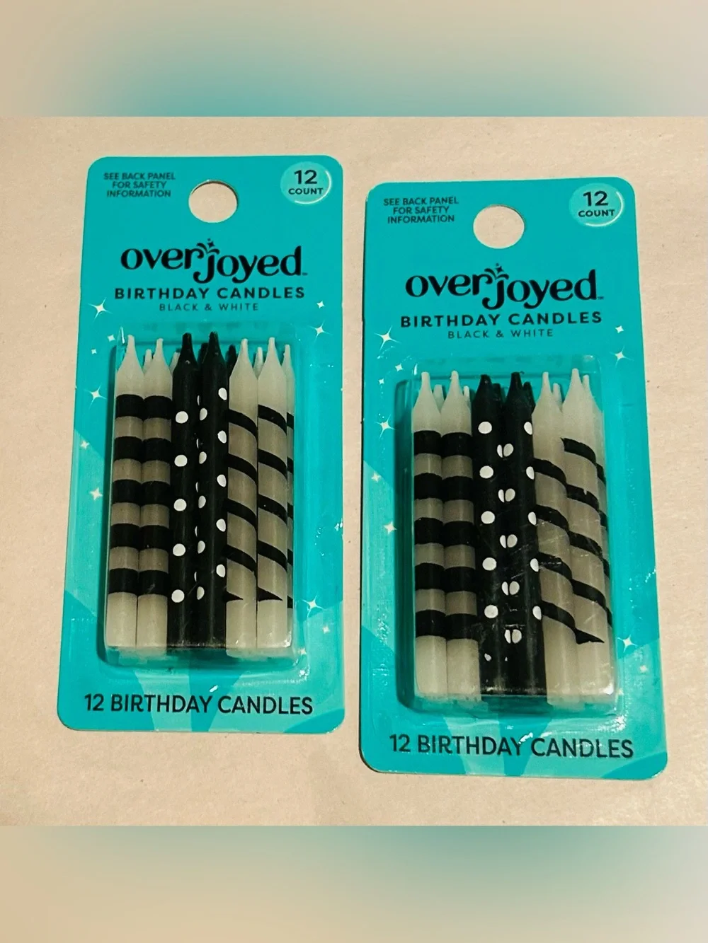 New 2 Packages Overjoyed Black and White 2 3/8” Candles 24 Candles Total